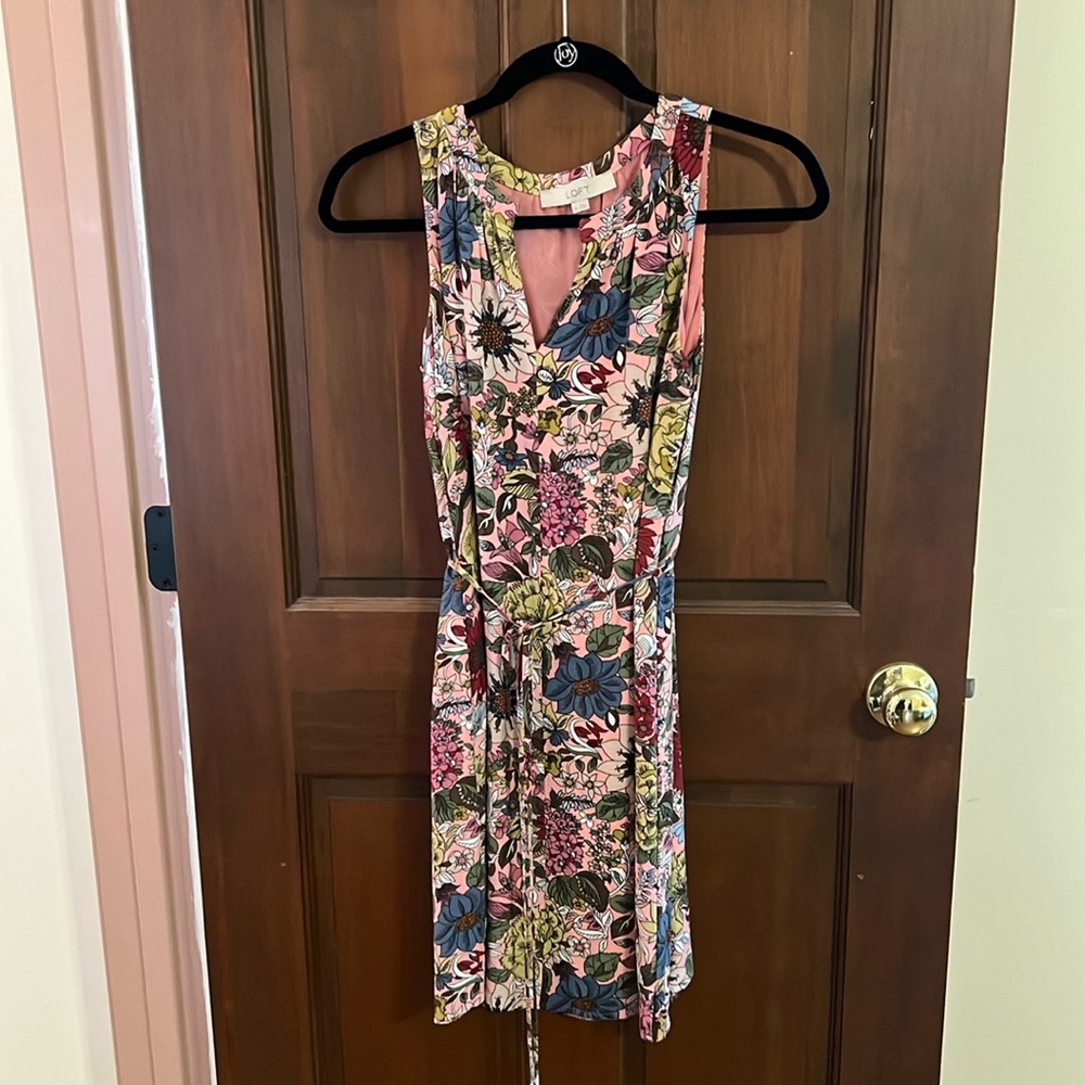 LOFT pink floral sleeveless dress XS